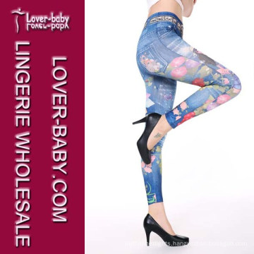 Hot Sell Printed Tights Fake Jeans Seamless Women Leggings (L97032-2)